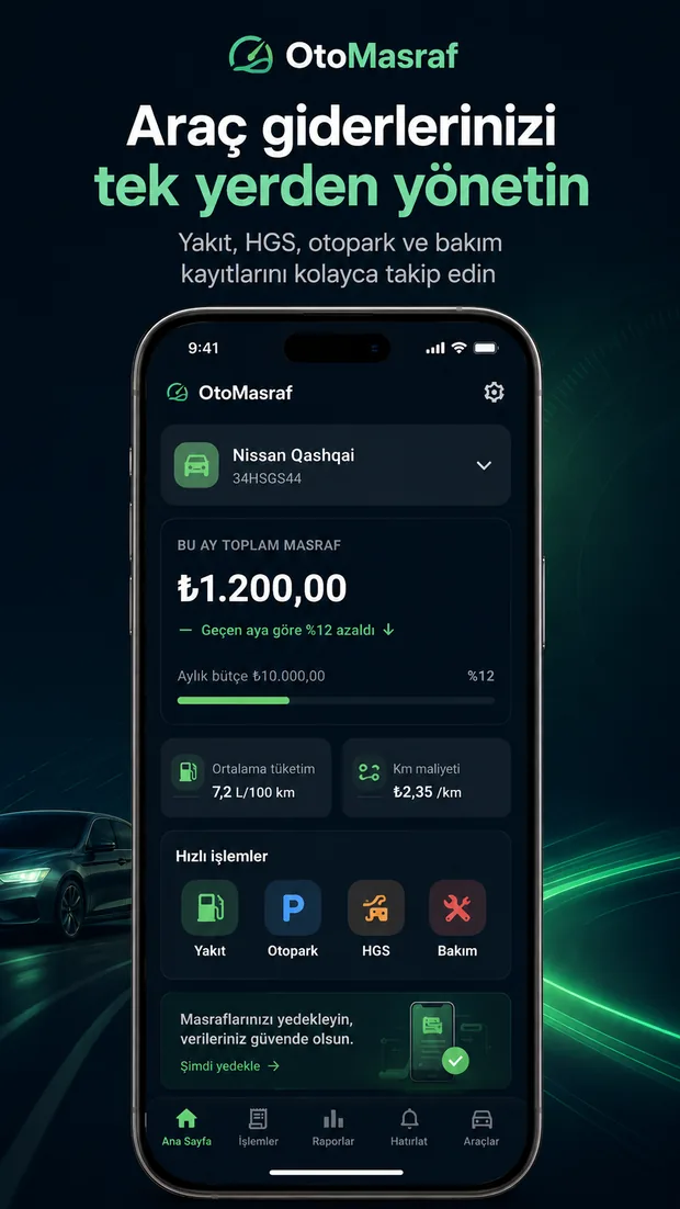 OtoMasraf ana sayfa ve aylık araç gider özeti